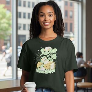 Sugar Bunny Shop Dark Green Frogs Graphic T-Shirt Women’s Size Medium Nature Tee